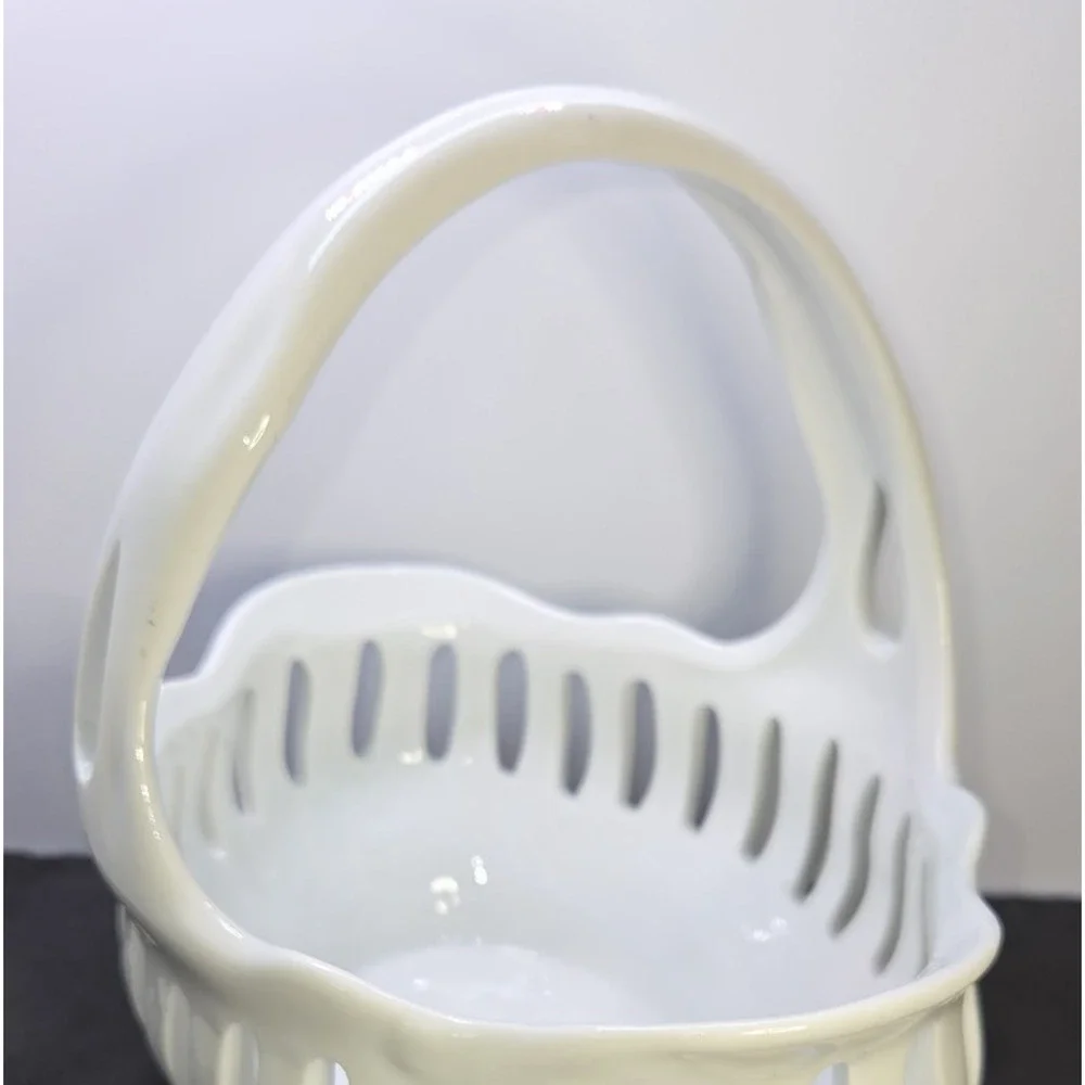 J Godinger Antique Reflections, White Porcelain Reticulated Handled Basket